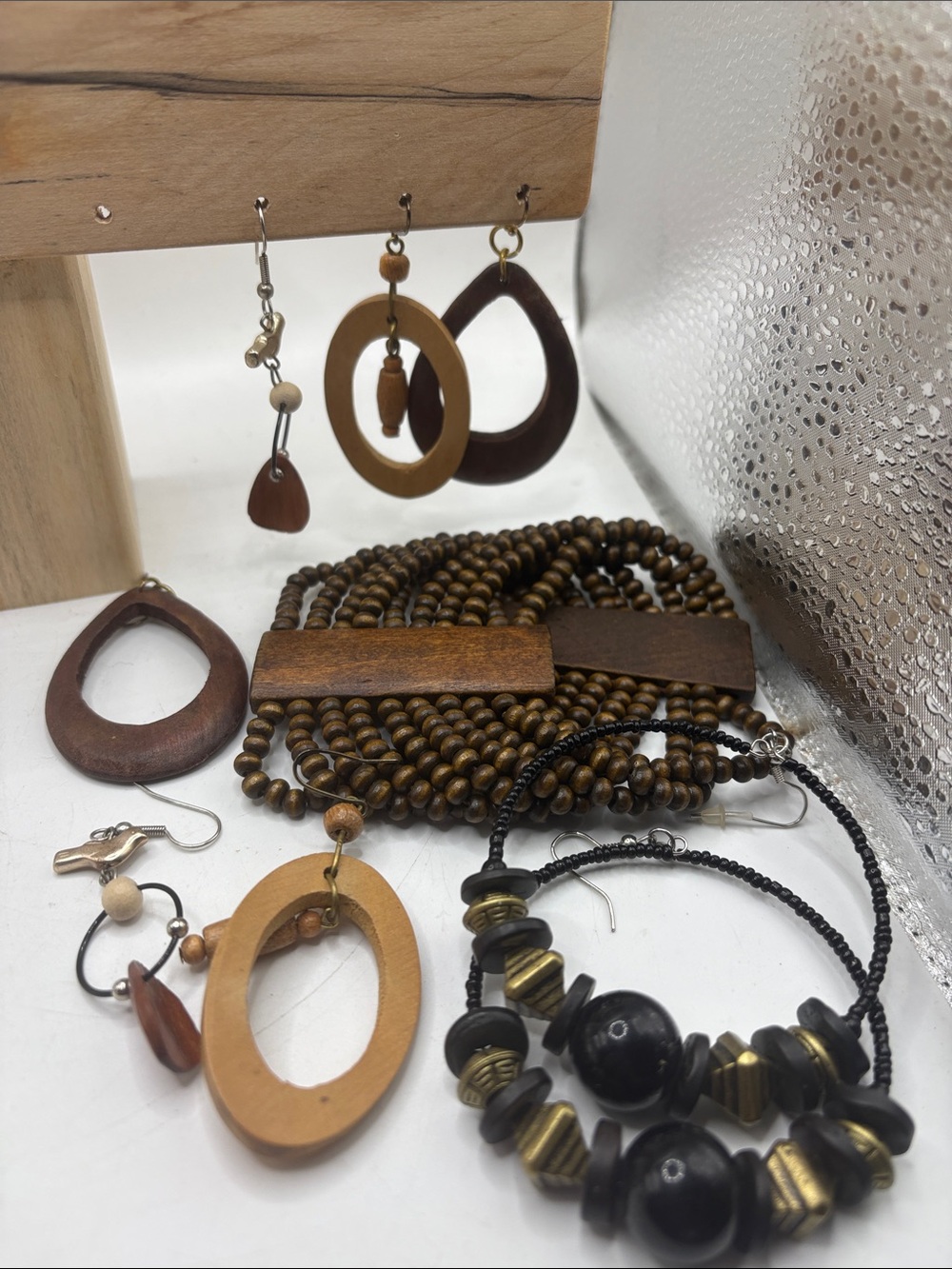 Bohemian Wood Beaded Bracelet and  Earrings